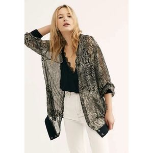 Free People Sheer Oversized Top Lori Snake skin Slouchy Bomber Jacket Size S